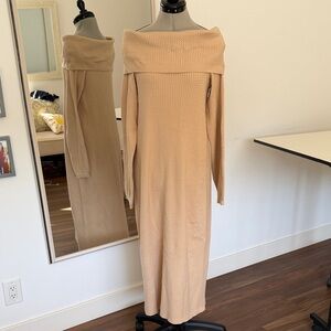 WeWoreWhat Nude Long Sleeve Off-Shoulder Dress Small